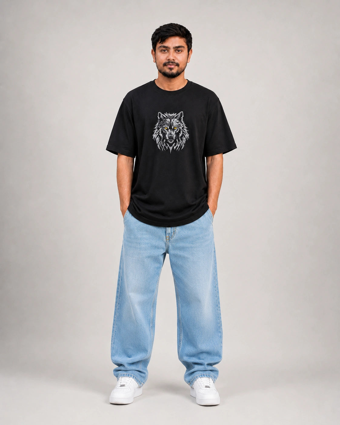 Alpha Wolf Embroidery Oversized T-Shirt