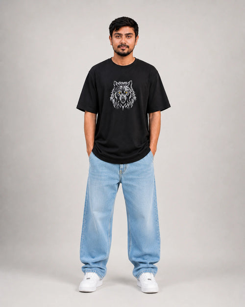Alpha Wolf Embroidery Oversized T-Shirt