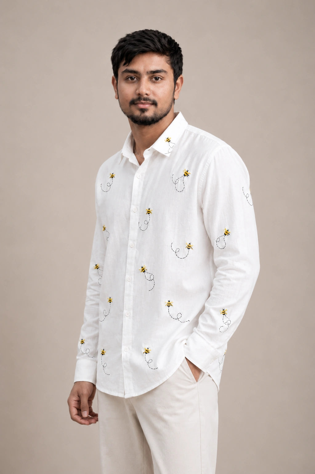 Bee Embroidered Premium Plain Shirt | VULTARO™