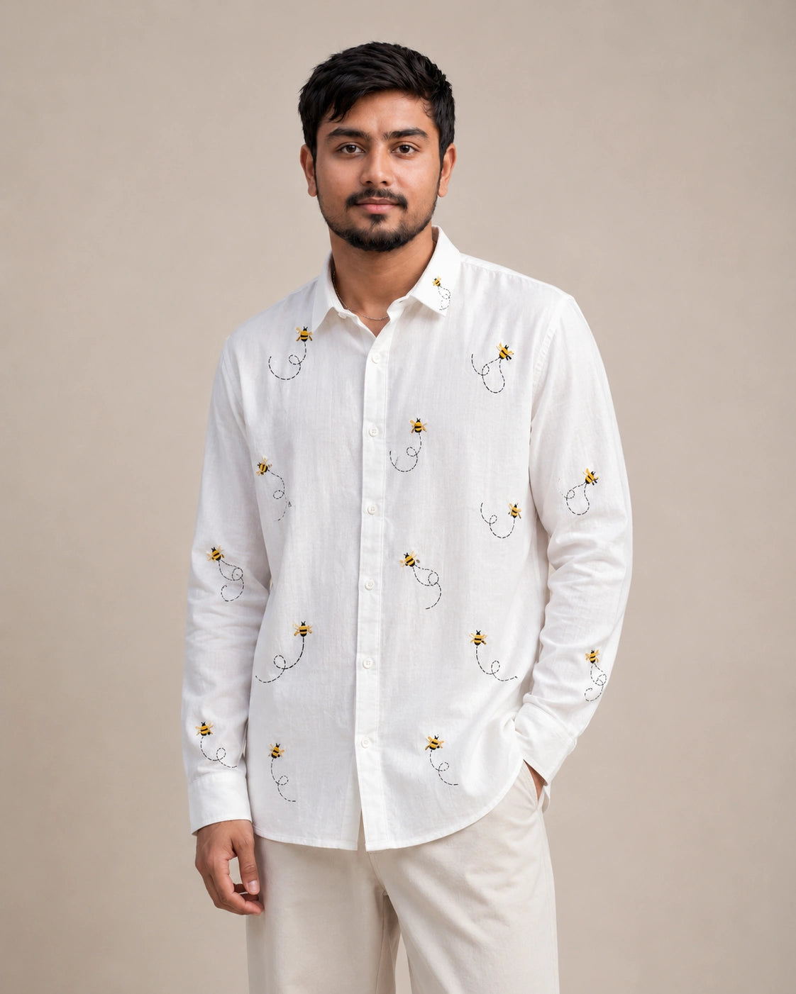Bee Embroidered Premium Plain Shirt | VULTARO™