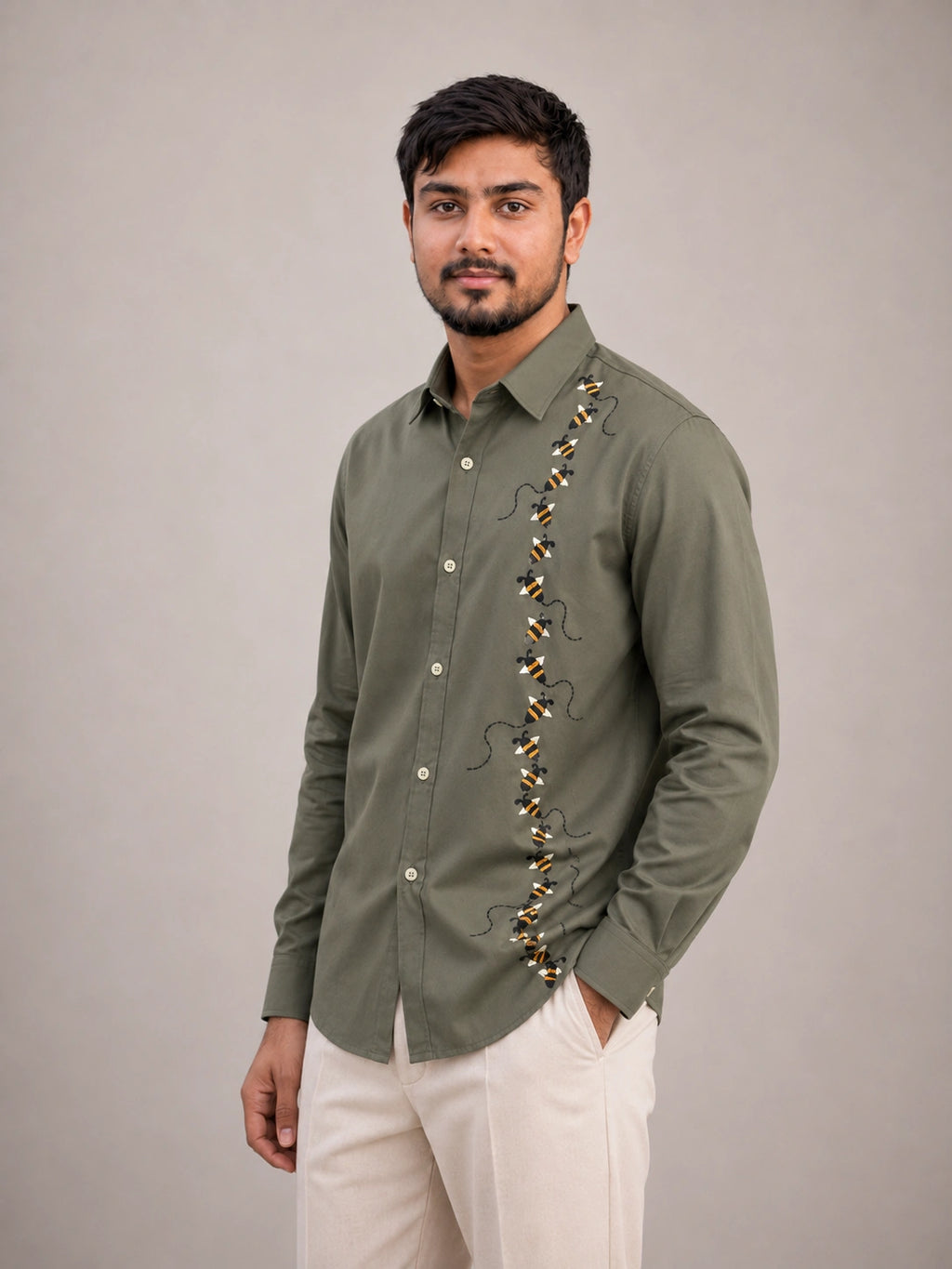 Bee Vine Embroidered Premium Plain Shirt | VULTARO™