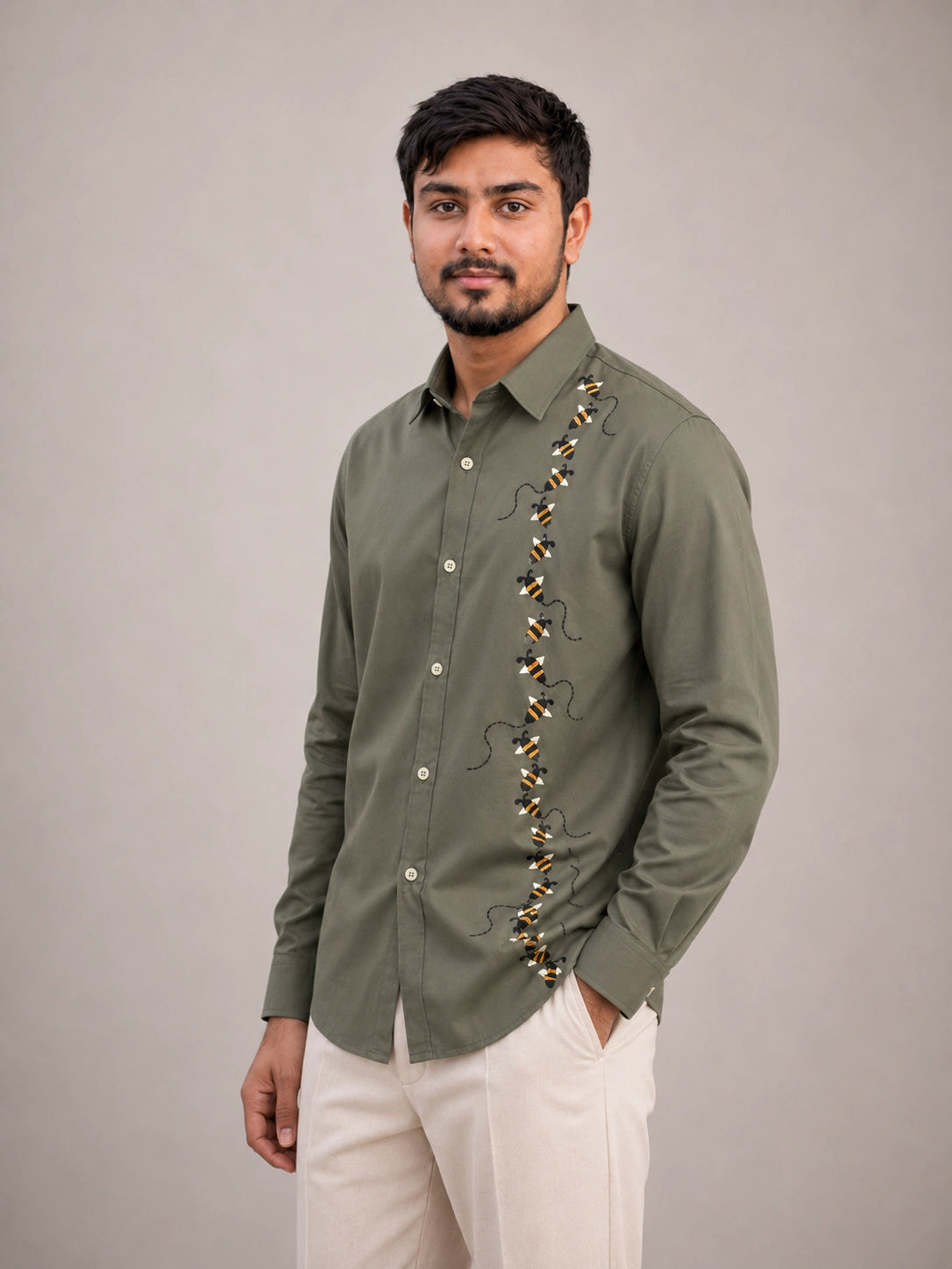 Bee Vine Embroidered Premium Plain Shirt | VULTARO™