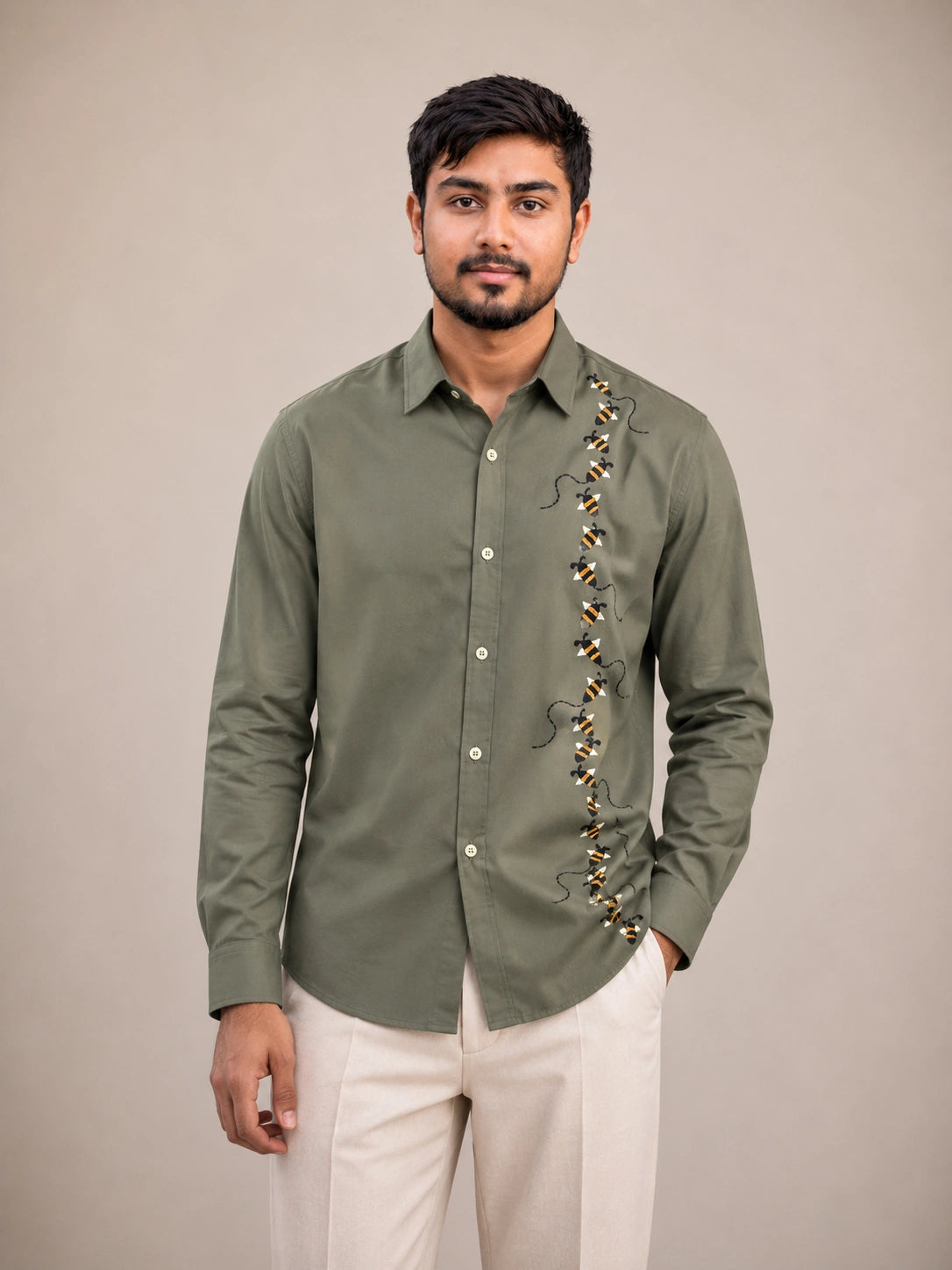 Bee Vine Embroidered Premium Plain Shirt | VULTARO™