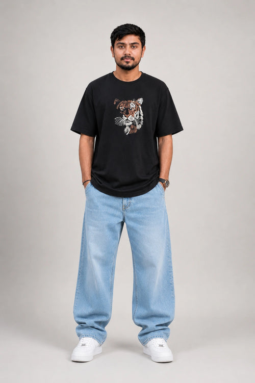 Bengal Tiger Embroidery Oversized T-Shirt