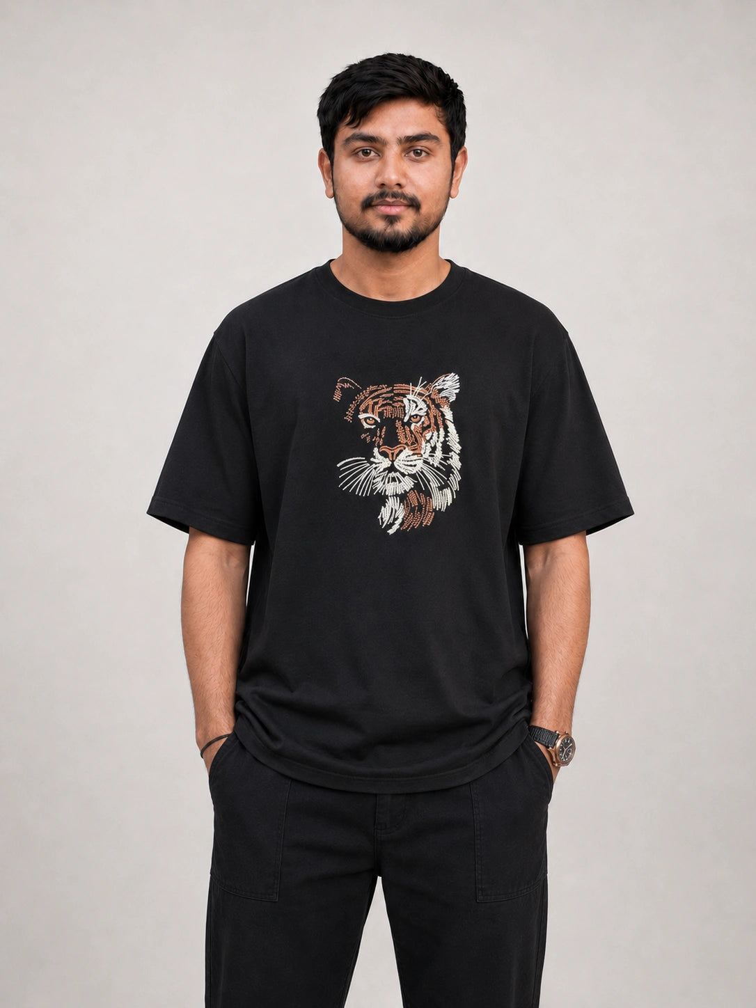 Bengal Tiger Embroidery Oversized T-Shirt