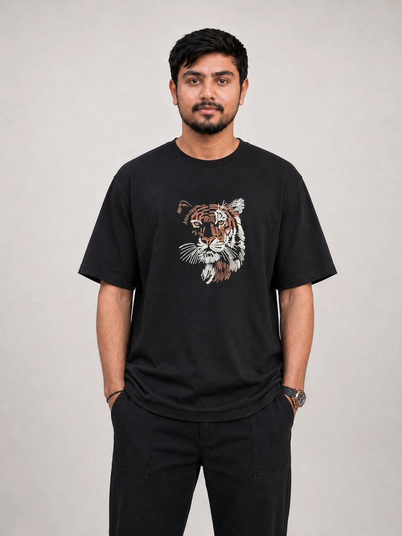 Bengal Tiger Embroidery Oversized T-Shirt
