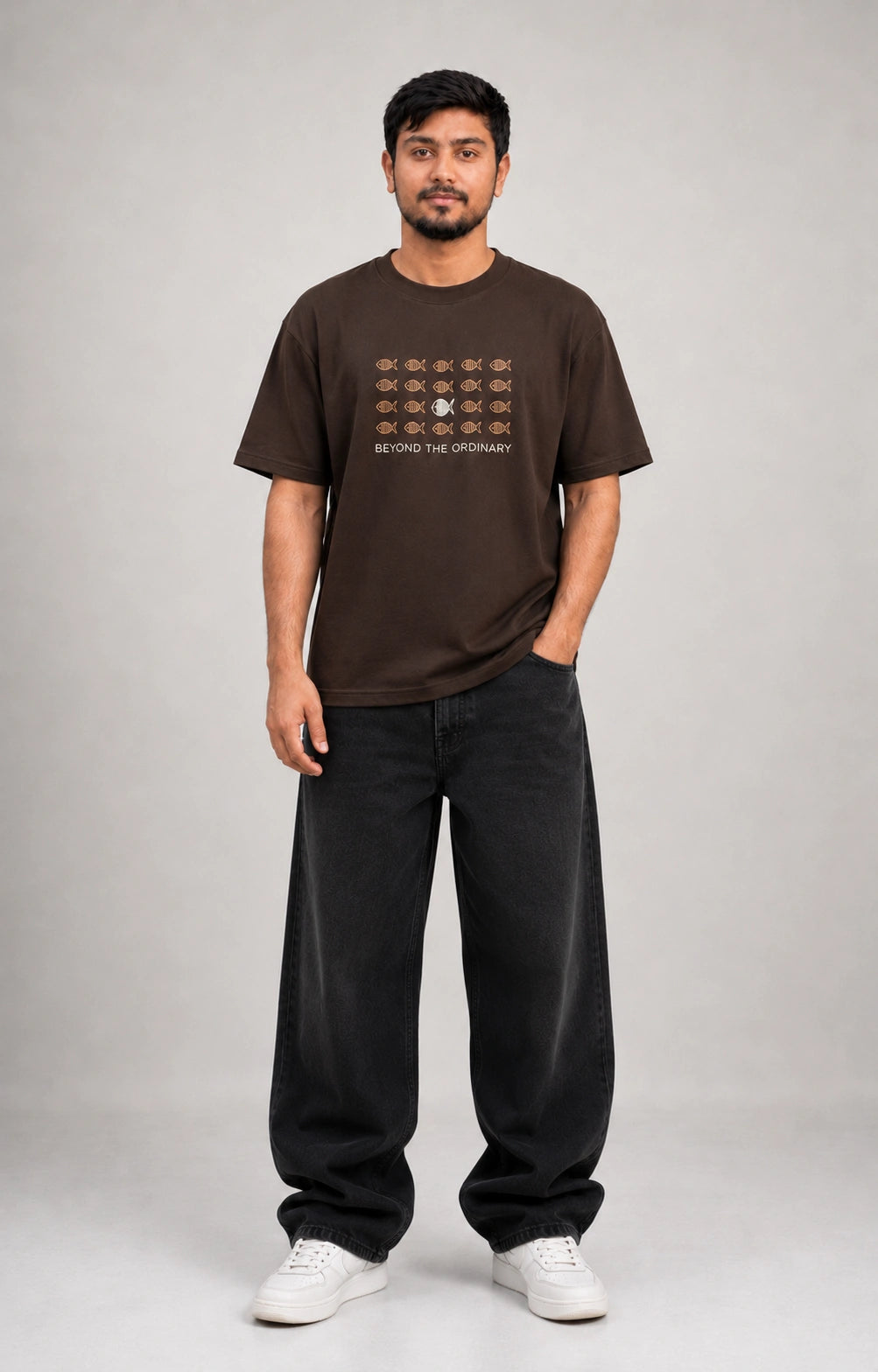 Beyond Ordinary Fish Embroidery Oversized T-Shirt