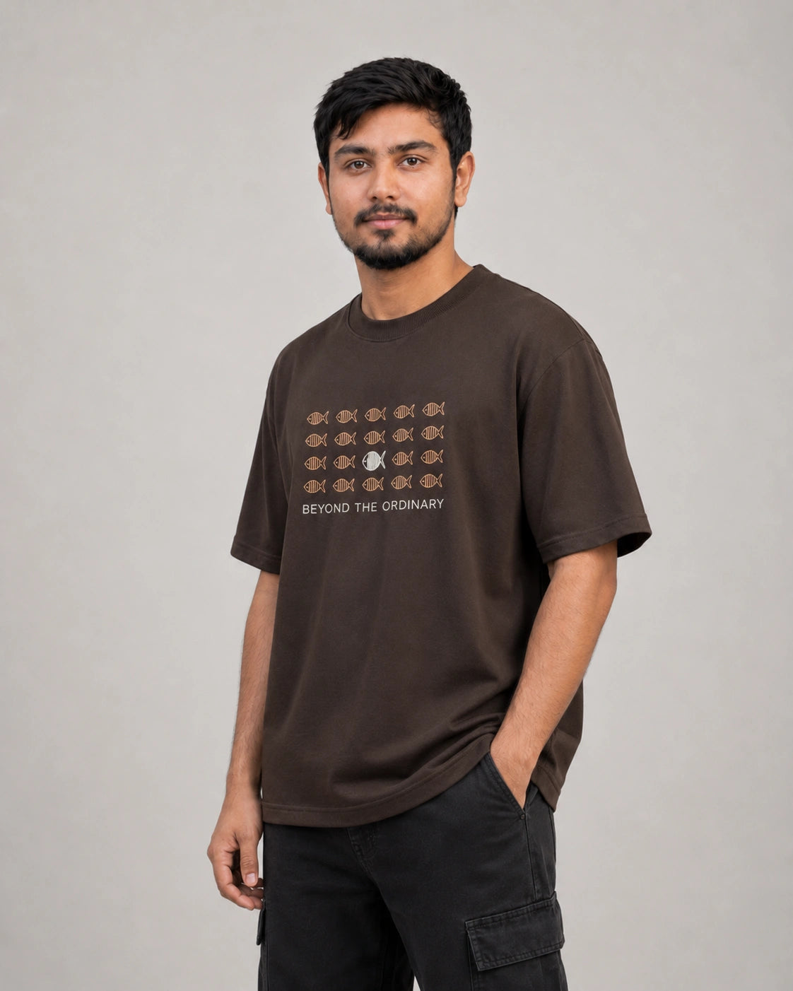 Beyond Ordinary Fish Embroidery Oversized T-Shirt