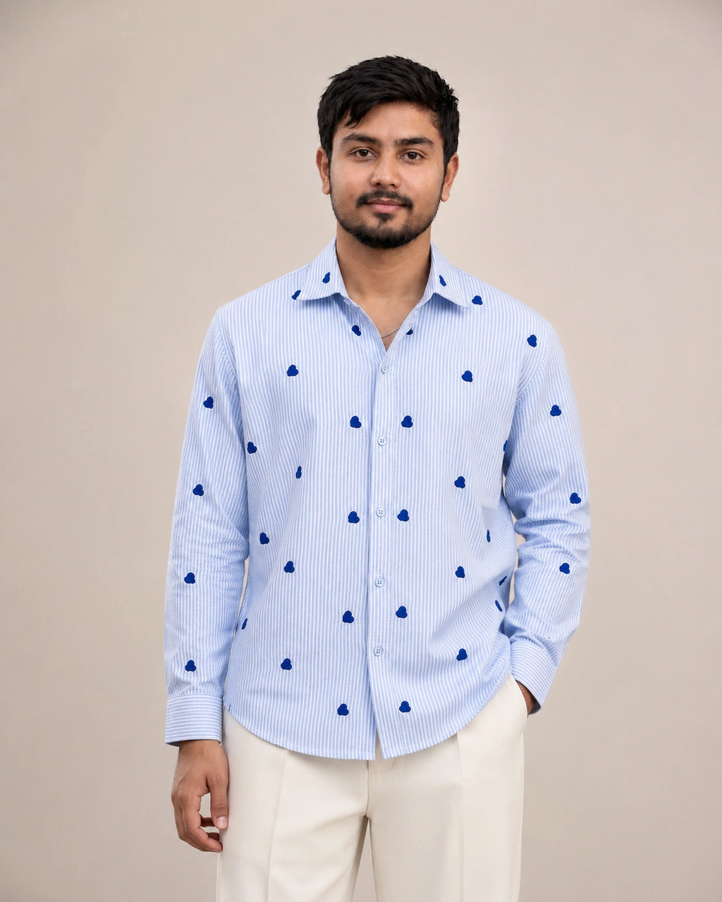 Blue Heart Embroidered Premium Plain Shirt | VULTARO™