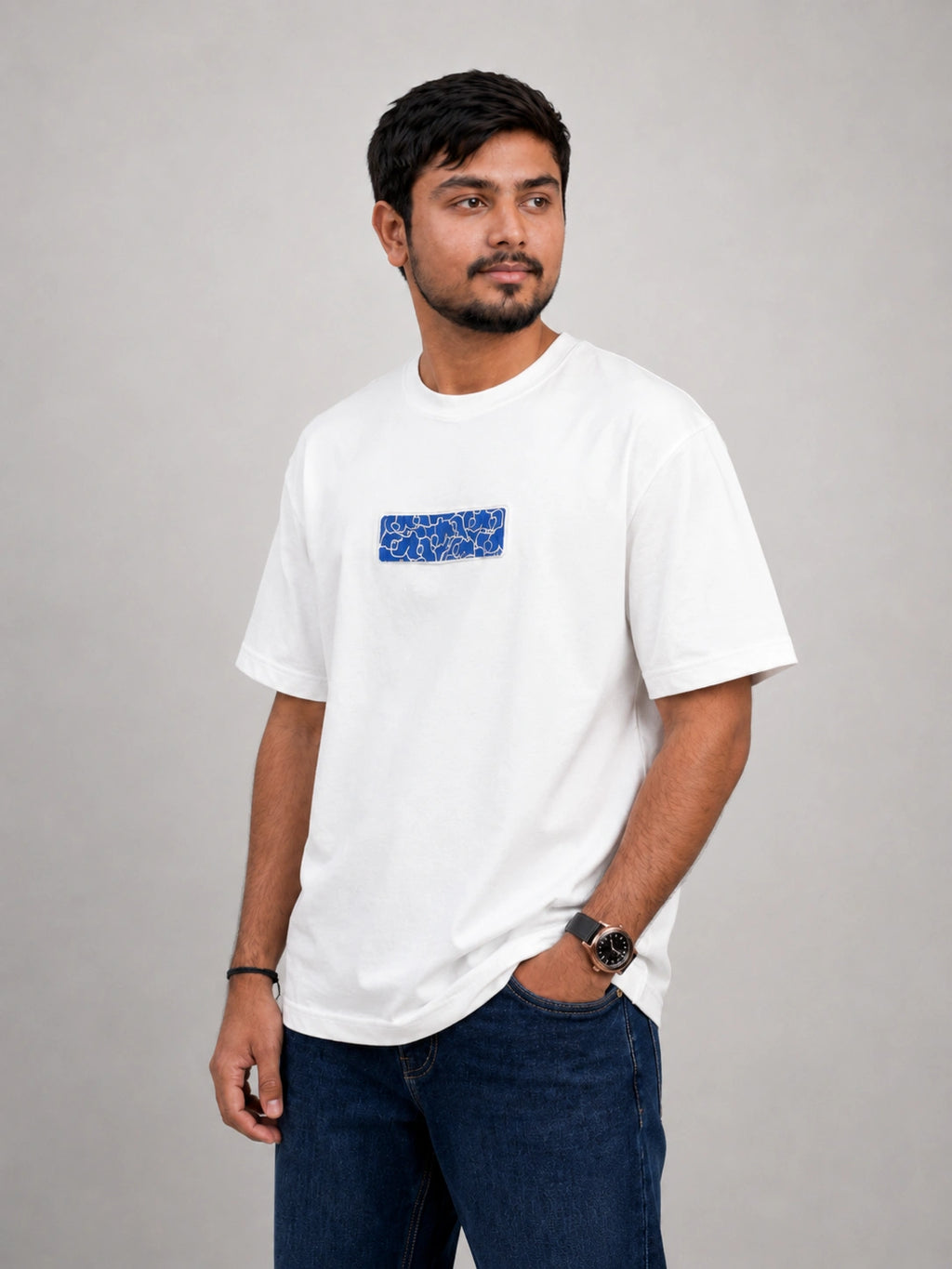 Blue Maze Embroidery Oversized T-Shirt