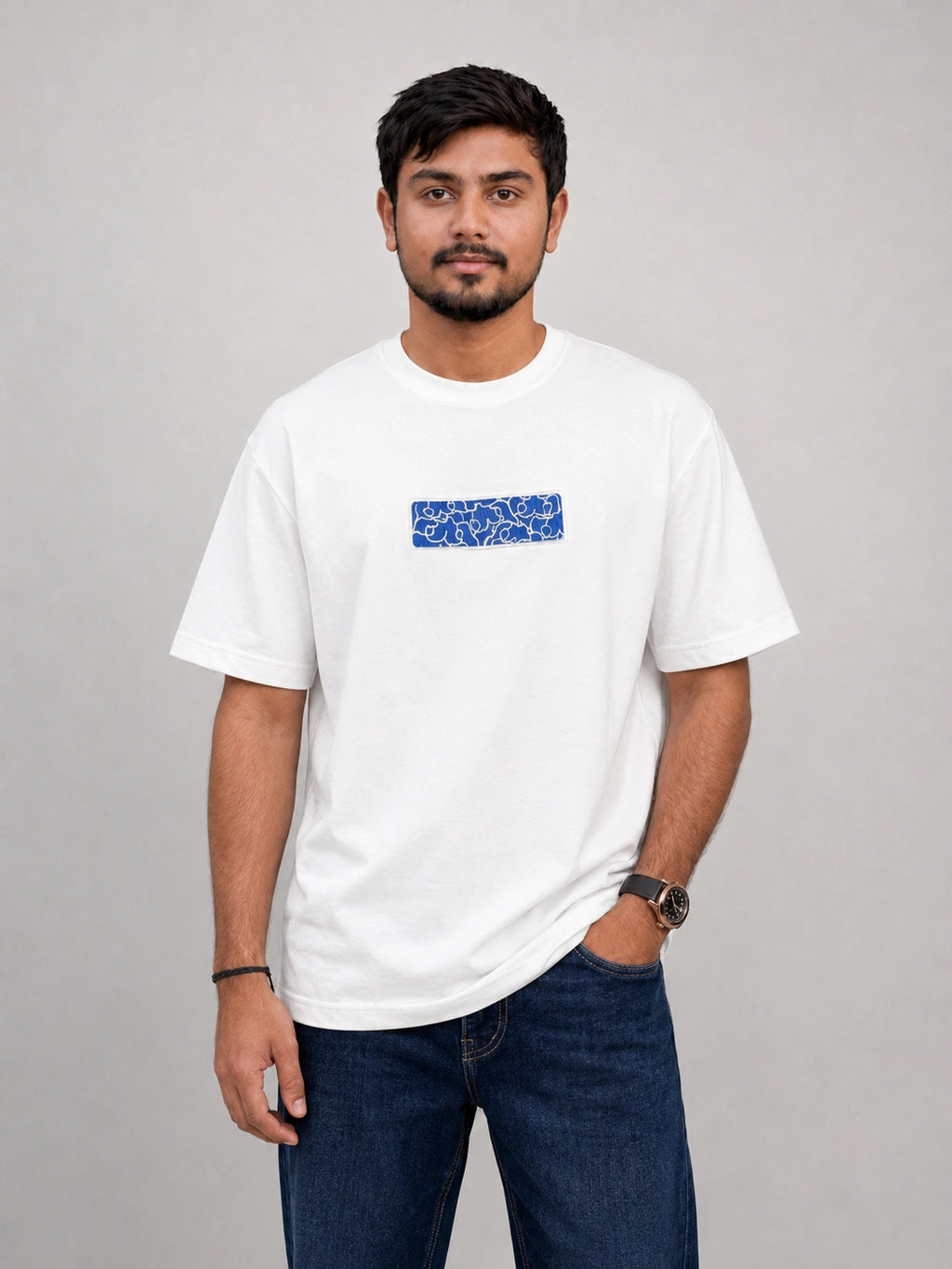 Blue Maze Embroidery Oversized T-Shirt