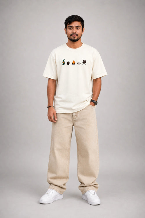 Campfire Vibes Embroidery Oversized T-Shirt