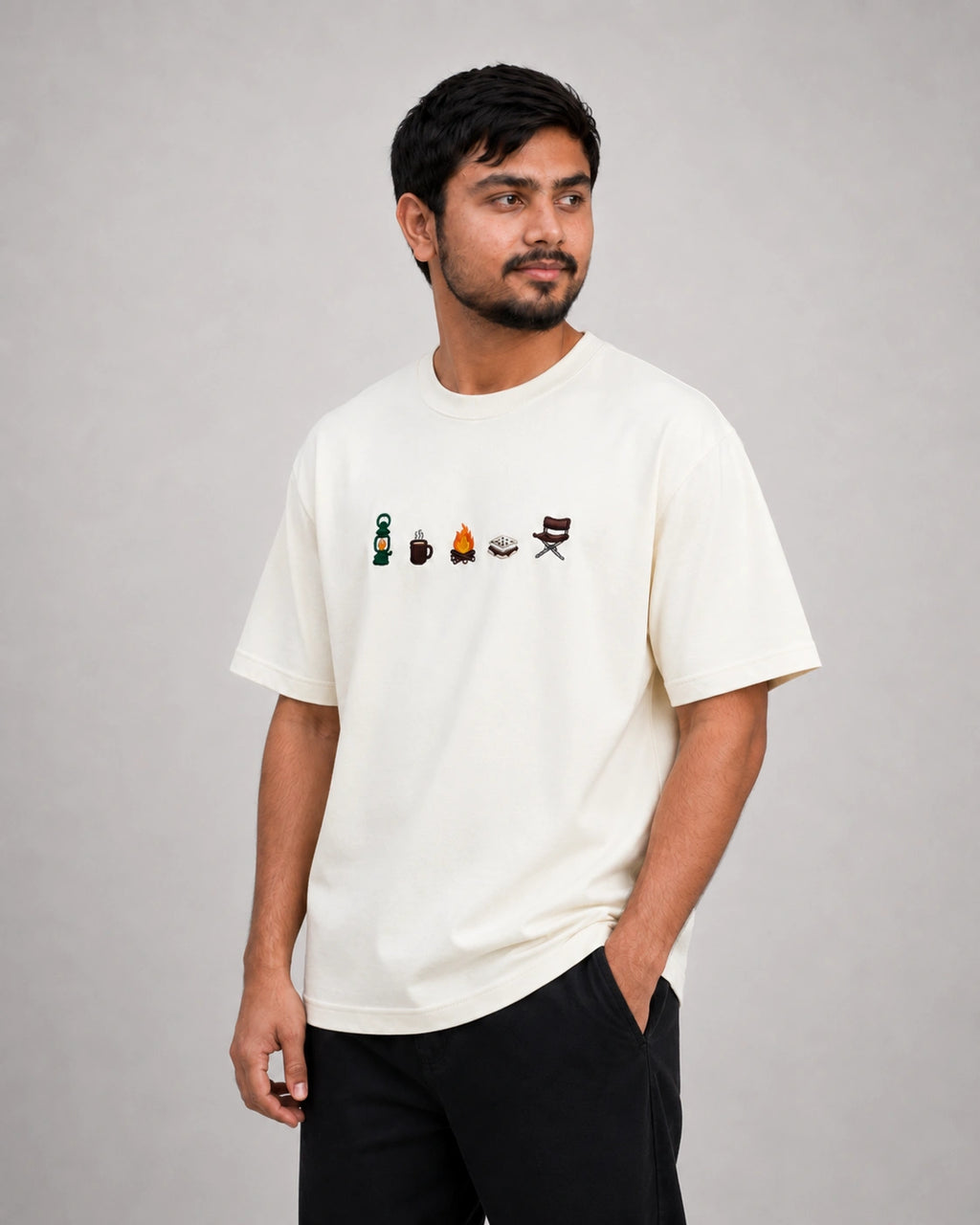 Campfire Vibes Embroidery Oversized T-Shirt