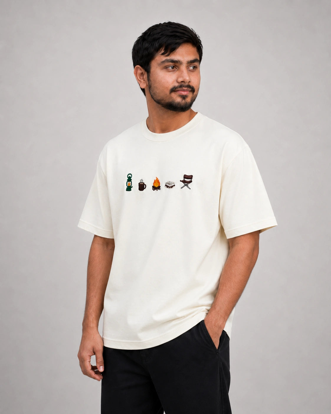 Campfire Vibes Embroidery Oversized T-Shirt