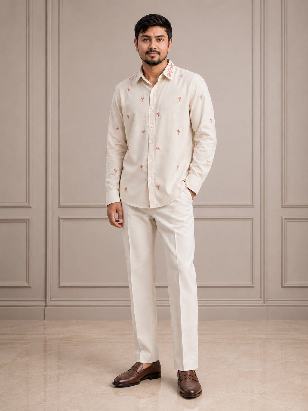 Coral Branch Embroidered Premium Plain Shirt | VULTARO™