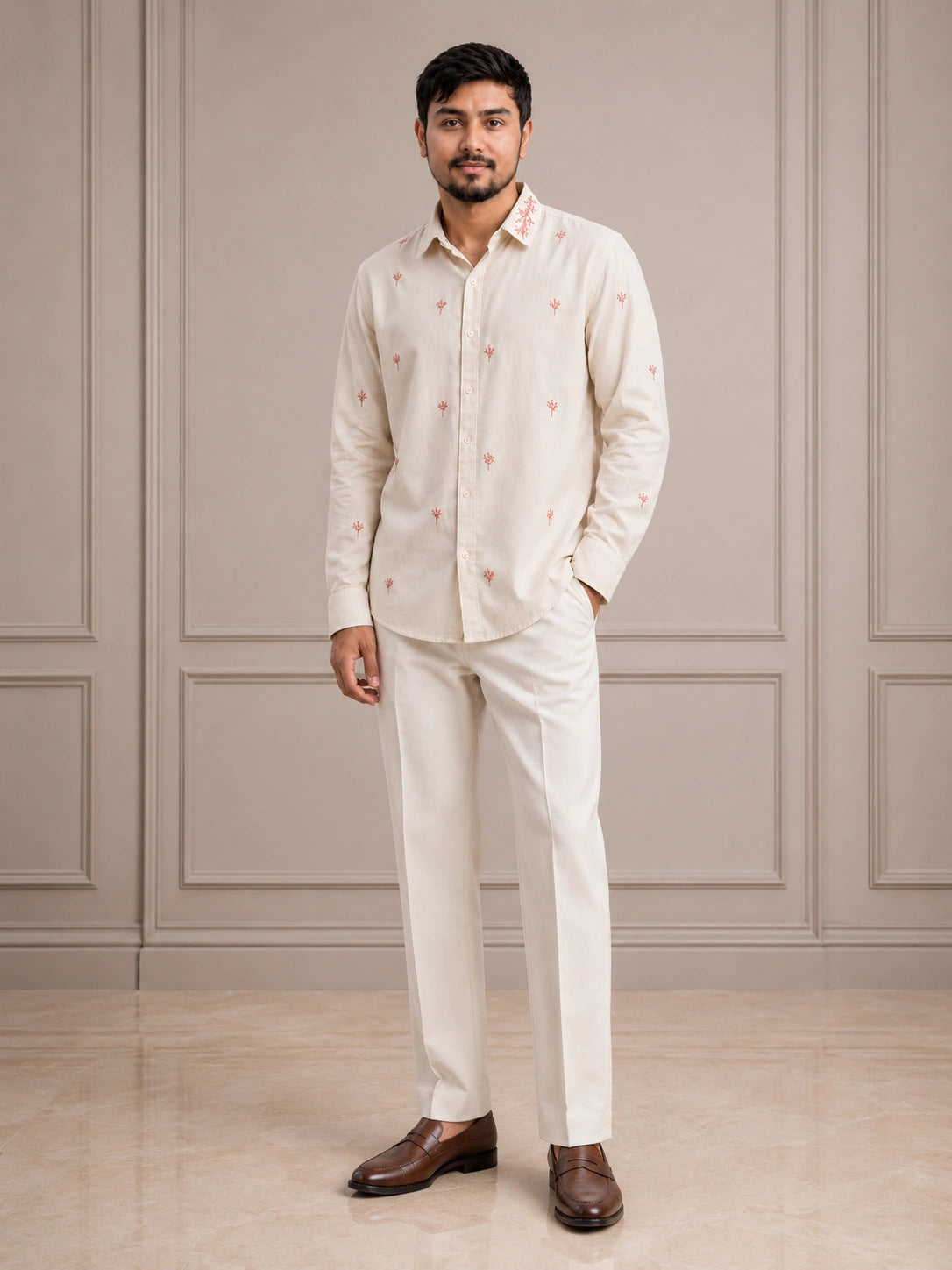 Coral Branch Embroidered Premium Plain Shirt | VULTARO™