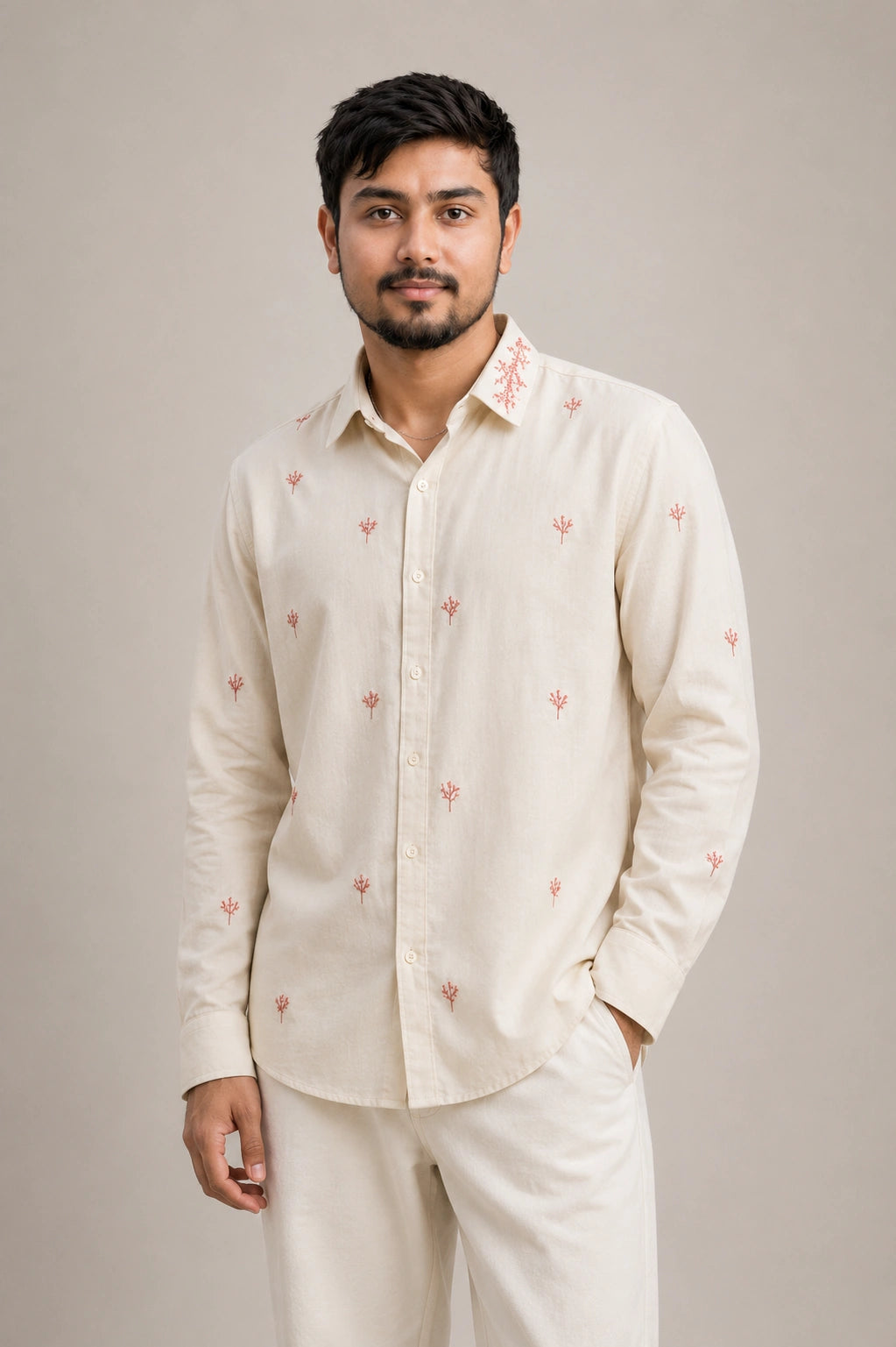 Coral Branch Embroidered Premium Plain Shirt | VULTARO™