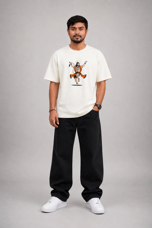 Divine Hanuman Embroidery Oversized T-Shirt