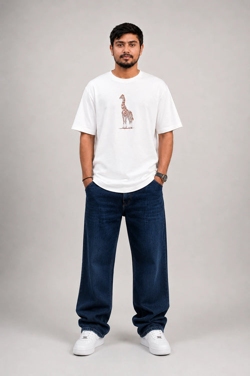 Elegant Giraffe Embroidery Oversized T-Shirt