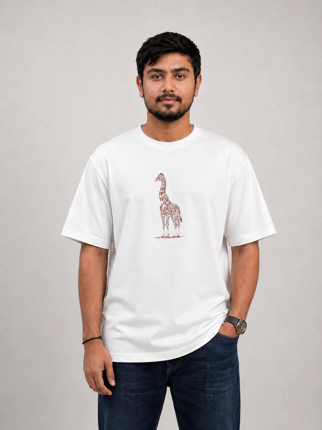 Elegant Giraffe Embroidery Oversized T-Shirt