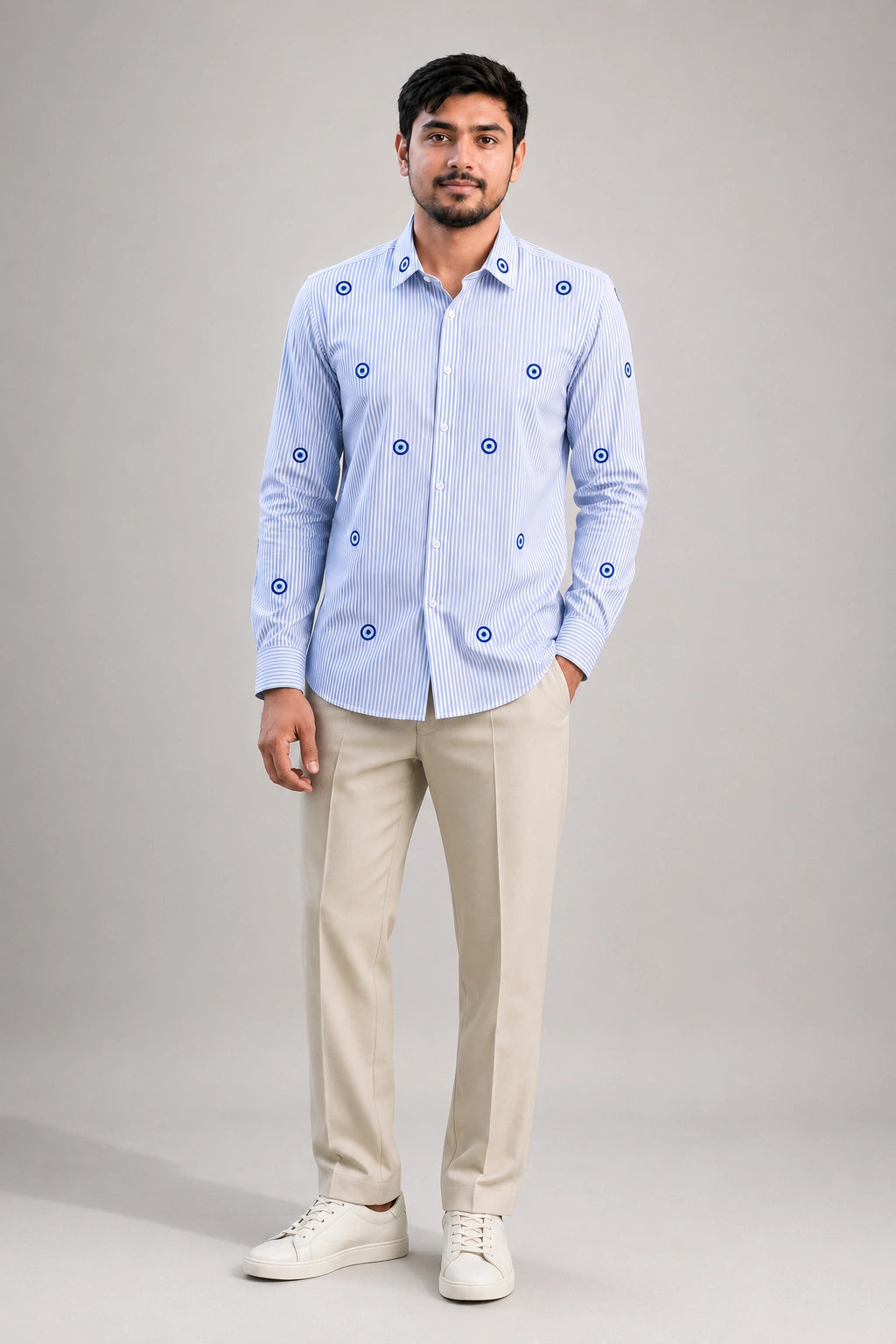 Evil Eye Embroidered Premium Striped Shirt | VULTARO™