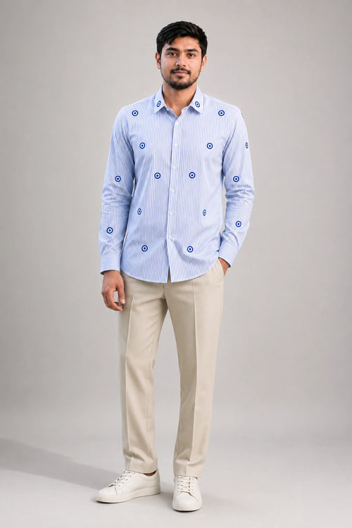 Evil Eye Embroidered Premium Striped Shirt | VULTARO™