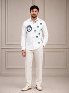 Evil Eye Floral Embroidered Premium Plain Shirt | VULTARO™