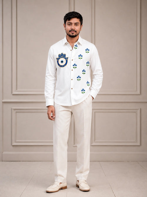 Evil Eye Floral Embroidered Premium Plain Shirt | VULTARO™