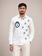 Evil Eye Floral Embroidered Premium Plain Shirt | VULTARO™