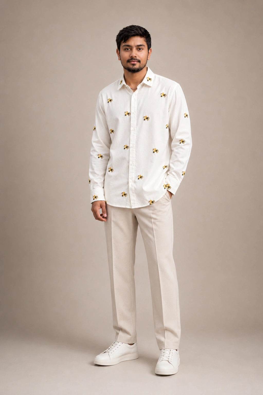 Floral Cluster Embroidered Premium Plain Shirt | VULTARO™