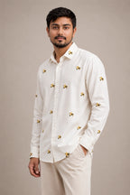 Floral Cluster Embroidered Premium Plain Shirt | VULTARO™