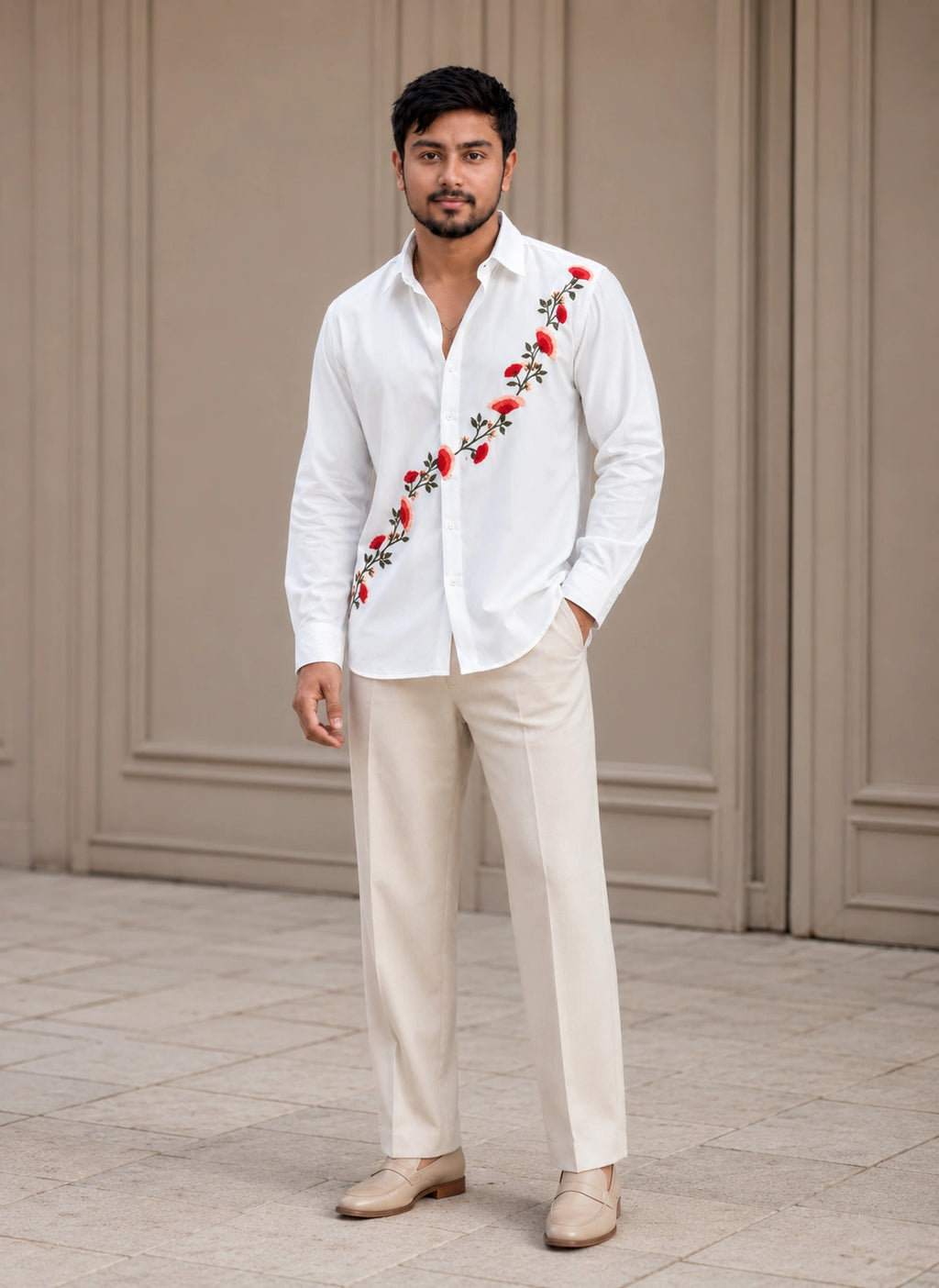Flower Vine Embroidered Premium Plain Shirt | VULTARO™