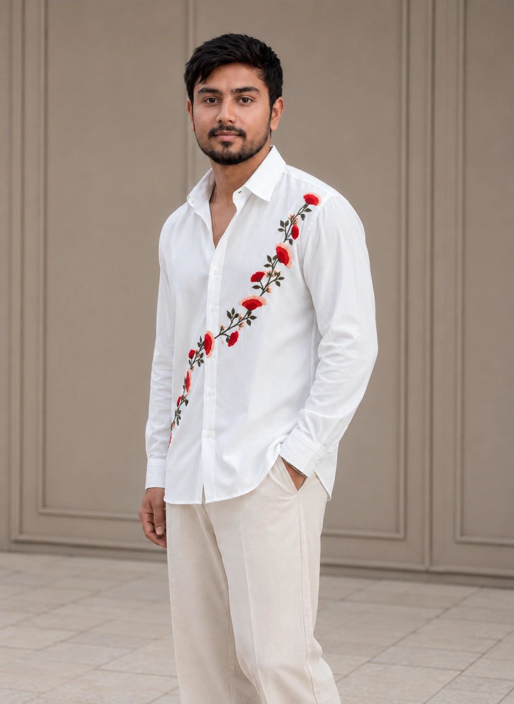 Flower Vine Embroidered Premium Plain Shirt | VULTARO™