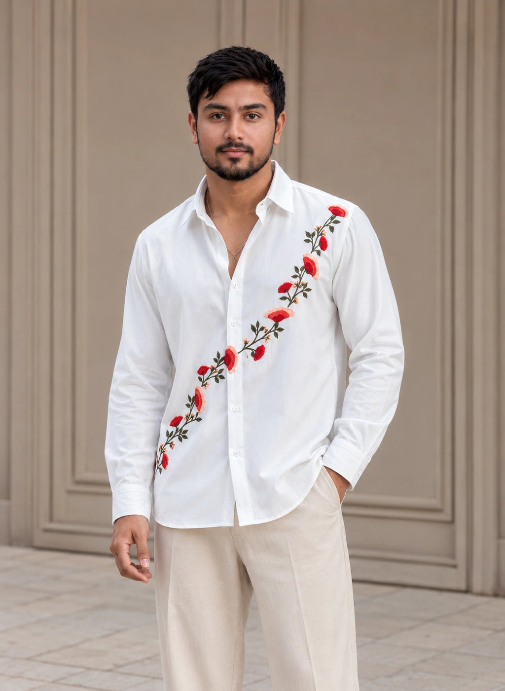 Flower Vine Embroidered Premium Plain Shirt | VULTARO™