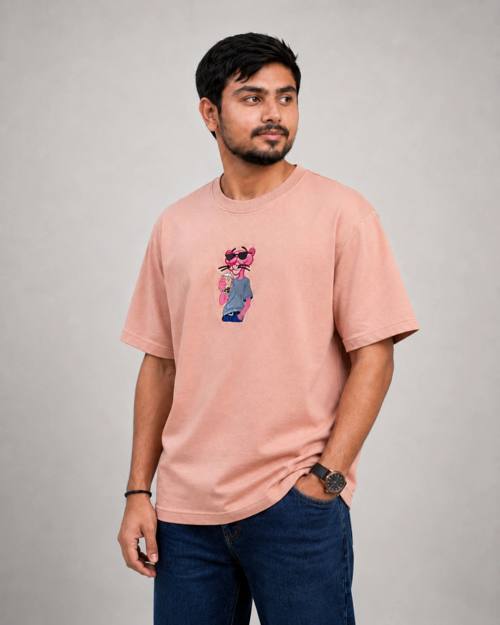 Midnight Panther Embroidery Oversized T-Shirt