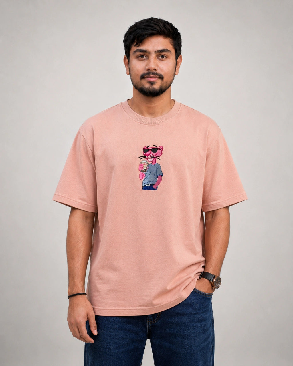 Midnight Panther Embroidery Oversized T-Shirt