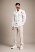 Pink Flower Embroidered Premium Plain Shirt | VULTARO™