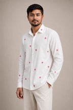 Pink Flower Embroidered Premium Plain Shirt | VULTARO™
