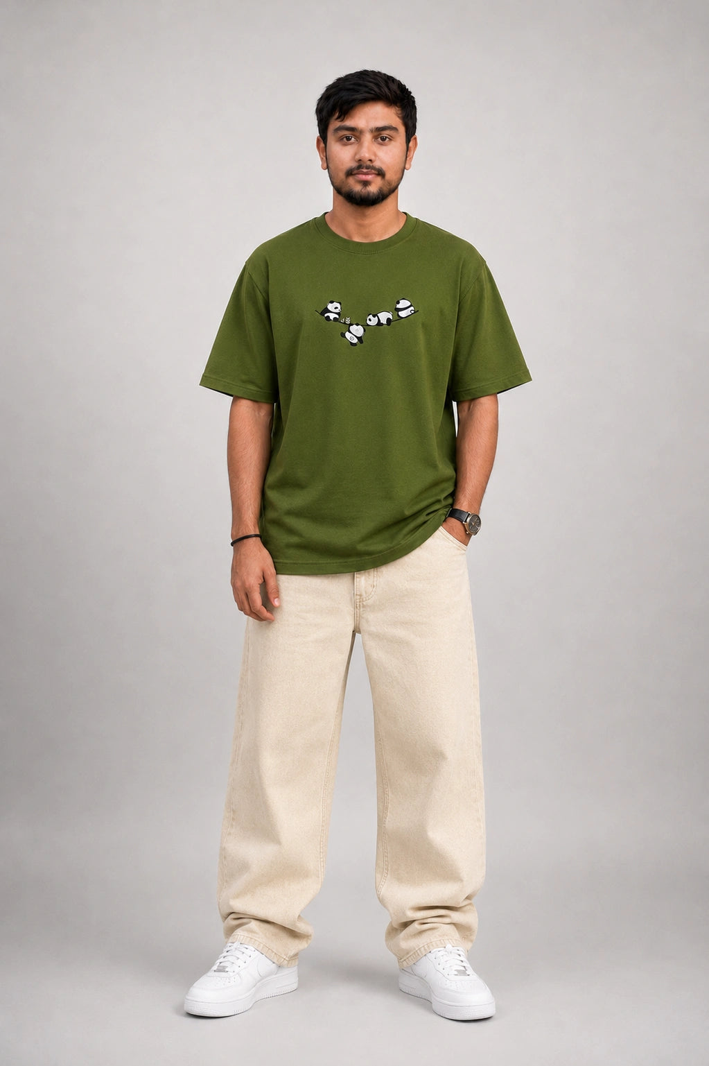 Playful Panda Embroidery Oversized T-Shirt