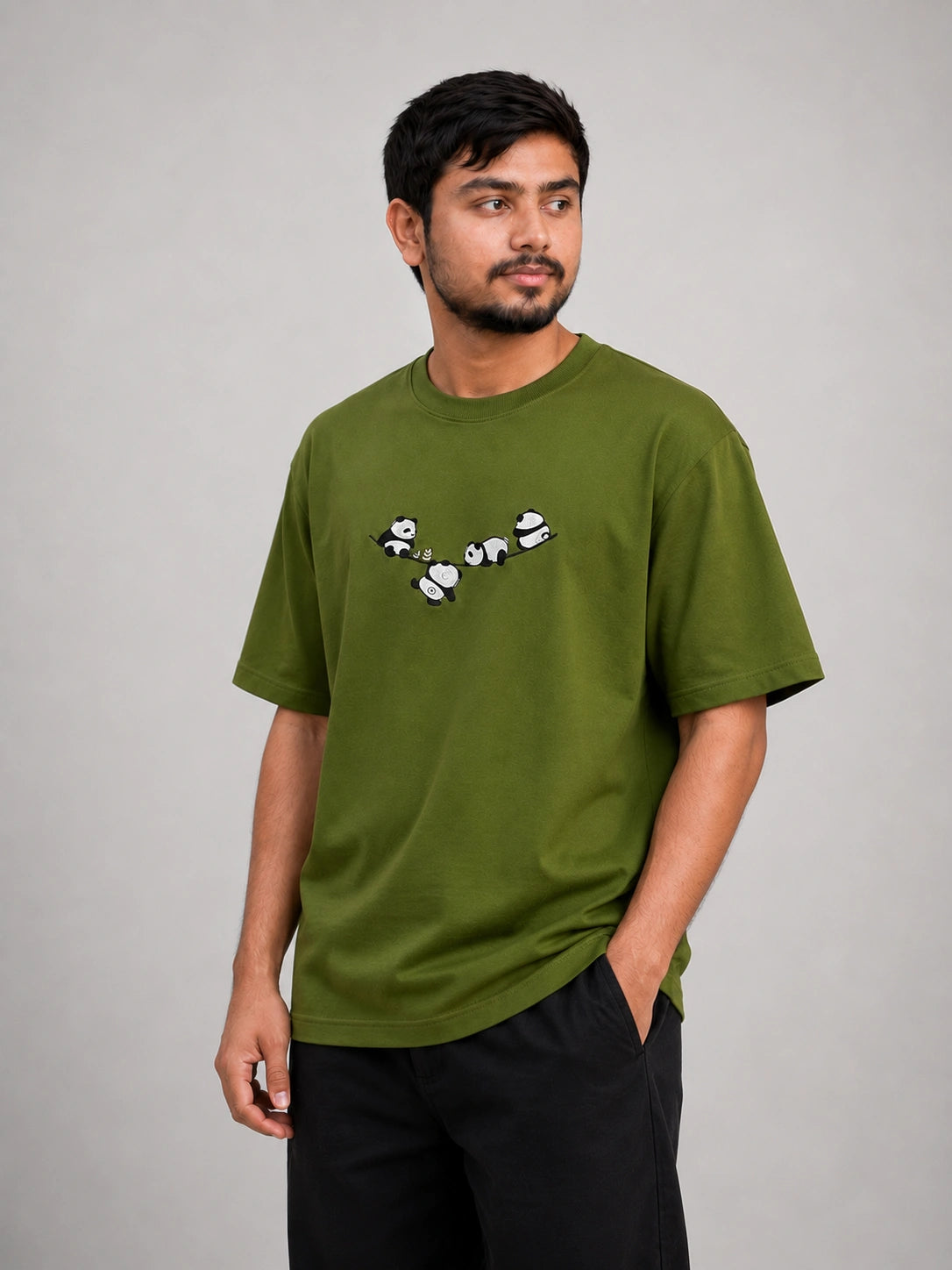 Playful Panda Embroidery Oversized T-Shirt