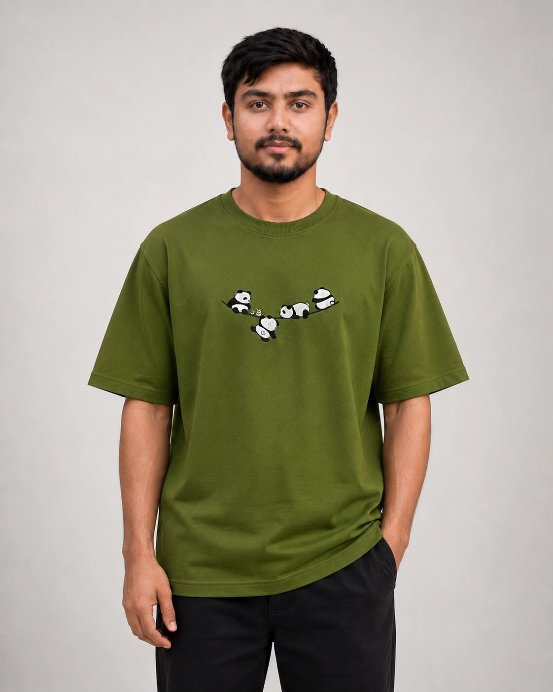 Playful Panda Embroidery Oversized T-Shirt