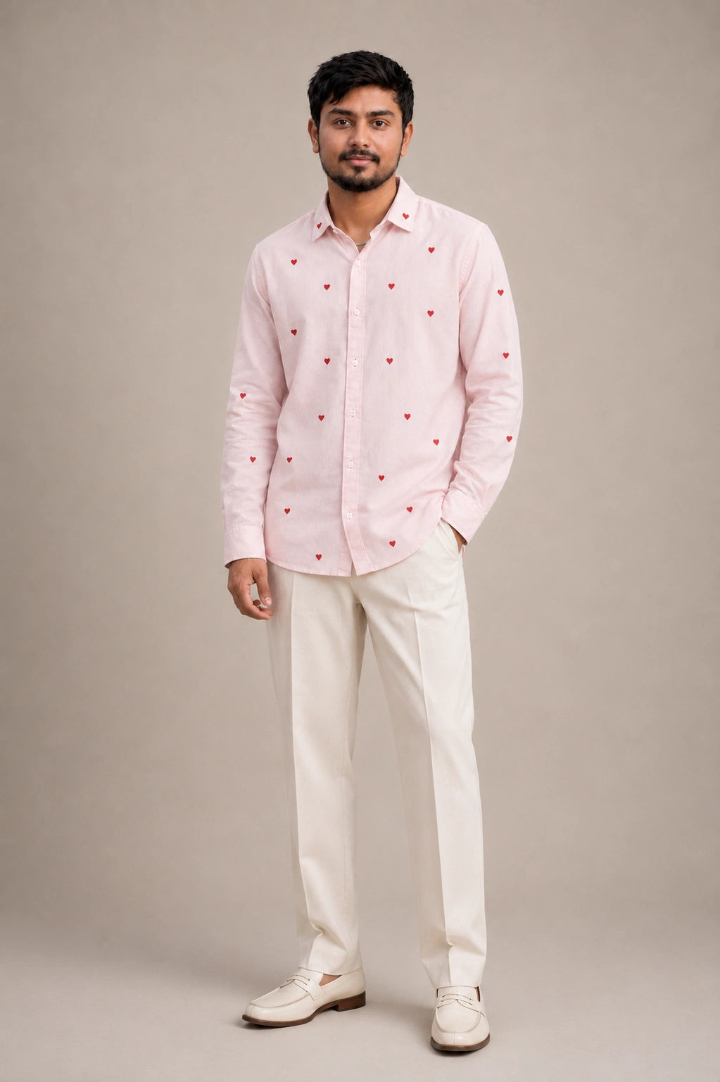 Red Heart Flower Embroidered Premium Plain Shirt | VULTARO™
