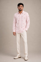 Red Heart Flower Embroidered Premium Plain Shirt | VULTARO™