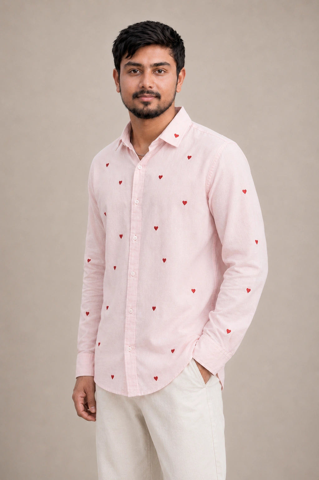 Red Heart Flower Embroidered Premium Plain Shirt | VULTARO™