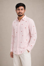 Red Heart Flower Embroidered Premium Plain Shirt | VULTARO™