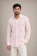 Red Heart Flower Embroidered Premium Plain Shirt | VULTARO™