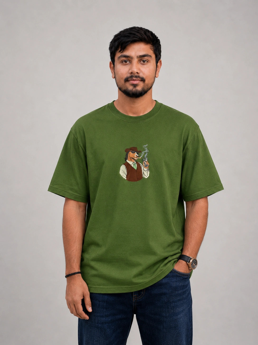 Stallion Horse Embroidery Oversized T-Shirt