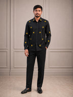 Sunflower Embroidered Premium Black Plain Shirt | VULTARO™