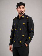 Sunflower Embroidered Premium Black Plain Shirt | VULTARO™