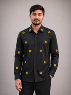 Sunflower Embroidered Premium Black Plain Shirt | VULTARO™